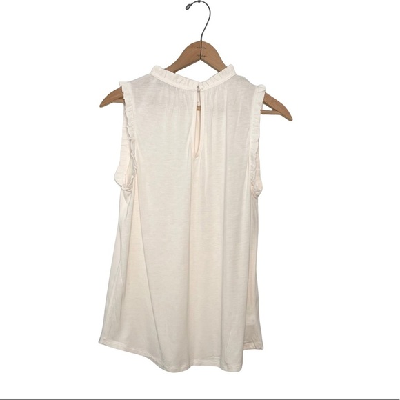 Loft | Cream Chiffon ruffle Neck Sleeveless Top - Picture 2 of 5